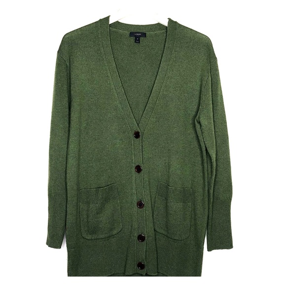 J Crew Green Buttondown V Neck Wool Cardigan Small - Picture 1 of 6